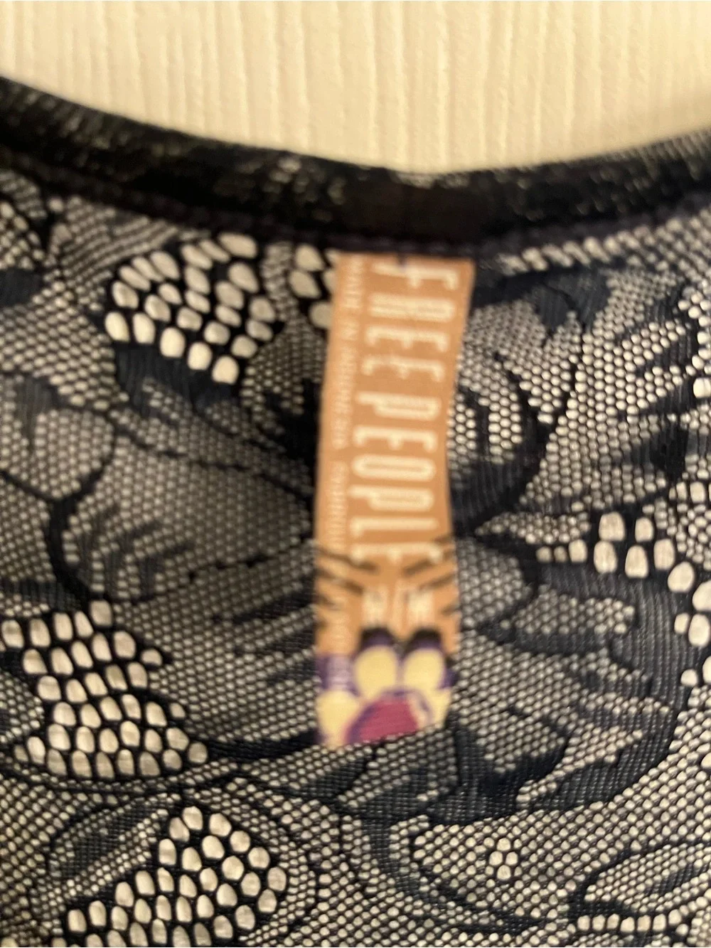 Free People Navy Floral Sheer Lace Top